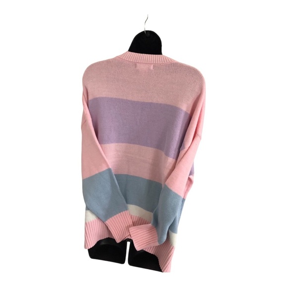 Sincerely jules pink blue stripe colorblock SKI graphic print sweater size S - Picture 12 of 12